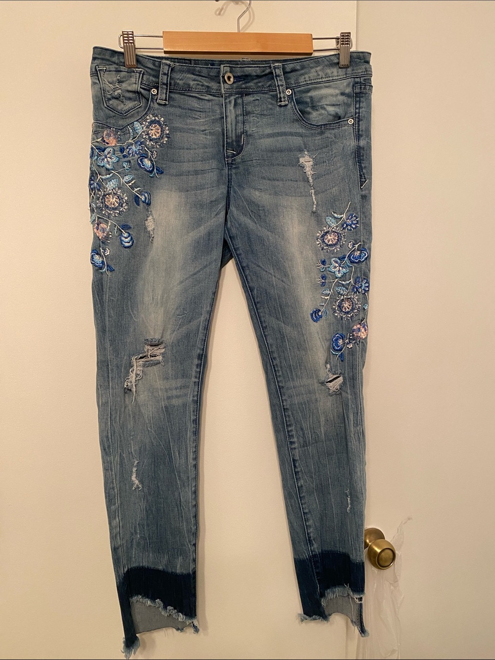 Grace Embroidered Women’s Jeans - Blue with Pink Accents